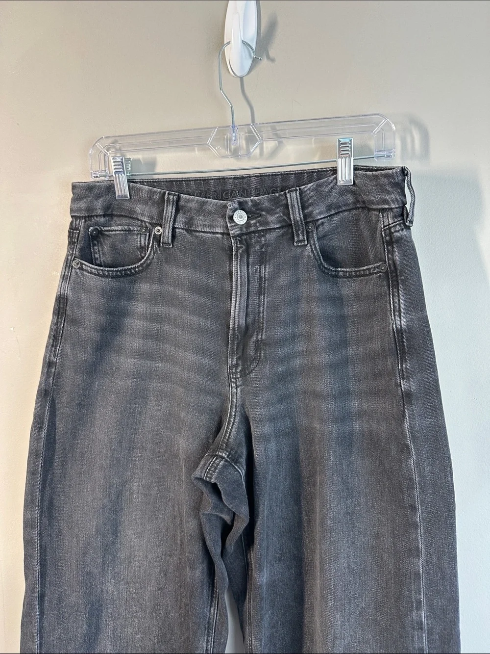 American Eagle Black Curvy Baggy Wide Leg Jeans Size 8 Festival Boho 90’s